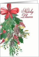 Welsh, Merry Christmas, Watercolor Wreath and Ribbon card