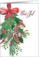 God Jul, Swedish, Merry Christmas, Watercolor Wreath and Ribbon card