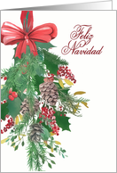 Feliz Navidad, Spanish, Merry Christmas, Watercolor Wreath and Ribbon card