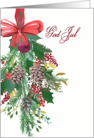 Norwegian, God Jul, Merry Christmas, Watercolor Wreath and Ribbon card