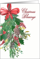 Christmas Blessings, Watercolor Wreath and Ribbon card
