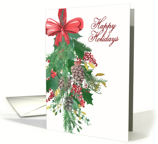 Happy Holidays, Christmas, Watercolor Wreath and Ribbon card (1486924)