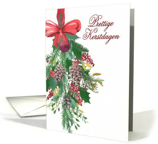 Merry Christmas in Dutch, Watercolor Wreath and Ribbon card (1486988)