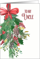 To my Uncle, Christmas, Watercolor Wreath and Ribbon card
