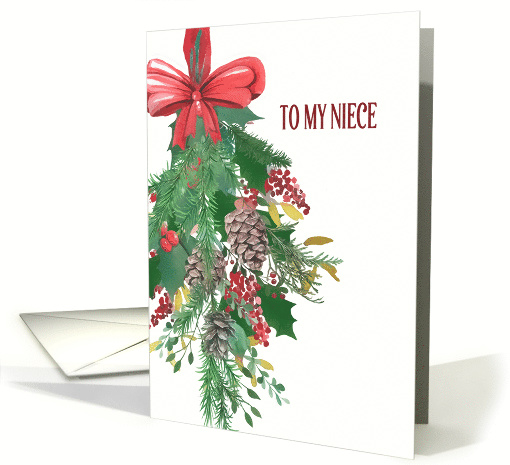 To my Niece, Merry Christmas, Wreath, Watercolor card (1487642)