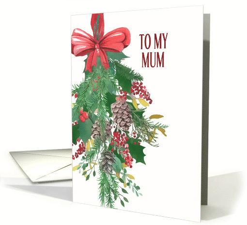 To my Mum, Merry Christmas, Wreath, Watercolor card (1487646)