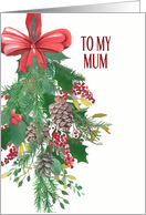 To my Mum, Merry Christmas, Wreath, Watercolor card