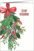 To my Neighbor, Merry Christmas, Wreath, Watercolor card