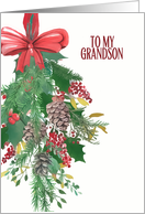 To my Grandson, Merry Christmas, Wreath, Watercolor card