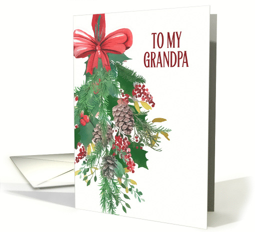 To my Grandpa, Merry Christmas, Wreath, Watercolor card (1487744)