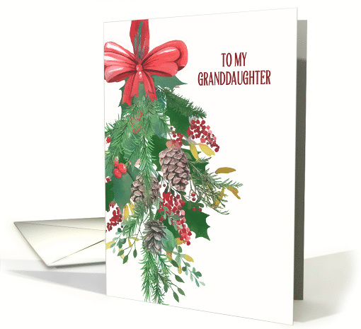 To my Granddaughter, Merry Christmas, Wreath, Watercolor card