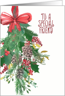 To a special Friend, Merry Christmas, Wreath, Watercolor card