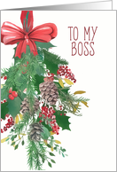 To my Boss, Merry Christmas, Wreath, Watercolor card