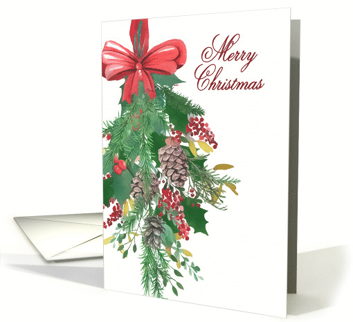 Merry Christmas, Wreath, Red Bow, Watercolor card (1487854)