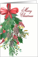 Merry Christmas, Wreath, Red Bow, Watercolor card