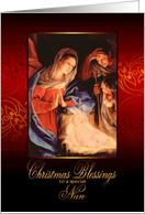 Christmas Blessings, to a special Nun, Nativity, Gold Effect card