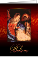 Believe, Christmas, Nativity, Gold Effect card