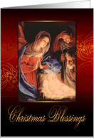 Christmas Blessings, Nativity, Gold Effect card