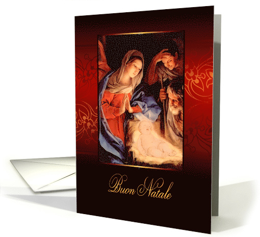 Merry Christmas in Italian, Buon Natale, Nativity, Gold Effect card