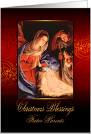 To my Foster Parents, Christmas Blessings, Nativity, Gold Effect card