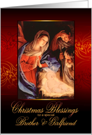 Brother and his Girlfriend, Christmas Blessings, Nativity, Gold Effect card