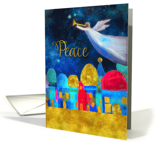 Peace, Angel, Bethlehem, Mixed-Media Painting, Gold-Effect card