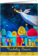 Merry Christmas in Welsh, Nadolig Llawen, Angel, Gold-Effect card