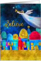 Believe, Christmas, Bethlehem, Angel, Gold-Effect card