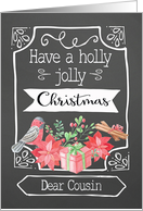 Dear Cousin, Holly Jolly Christmas, Bird, Poinsettia card
