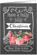 Dear Step Sister, Holly Jolly Christmas, Bird, Poinsettia card