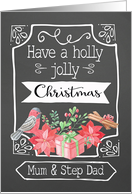 Mum and Step Dad, Holly Jolly Christmas, Bird, Poinsettia card