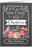 Dear Husband, Holly Jolly Christmas, Bird, Poinsettia card