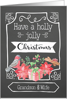 Grandson and Wife, Holly Jolly Christmas, Bird, Poinsettia card