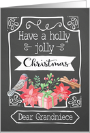 Dear Grandniece, Holly Jolly Christmas, Bird, Poinsettia card