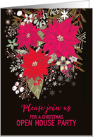 Christmas Open House Invitation, Poinsettias, Painting card