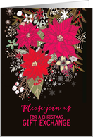 Christmas Gift Exchange Invitation, Poinsettias, Painting card