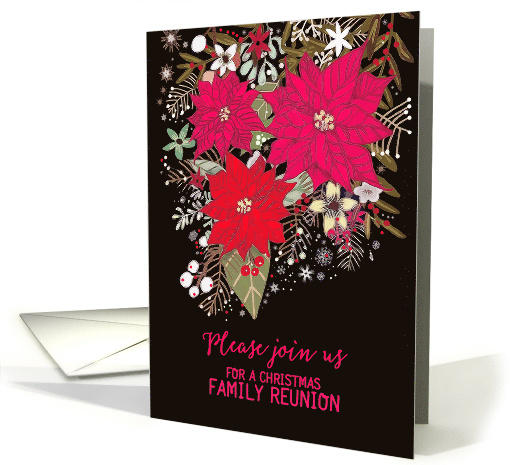 Christmas Family Reunion Invitation, Poinsettias, Painting card