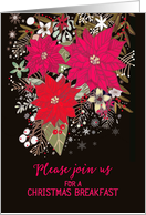 Christmas Breakfast Invitation, Poinsettias, Painting card