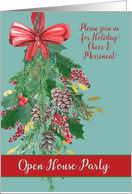 Christmas Open House Party, Invitation, Hanging Wreath, Painting card