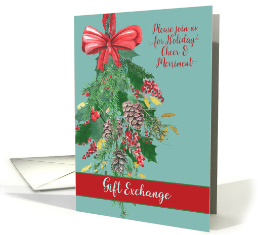 Christmas Gift Exchange, Invitation, Hanging Wreath, Painting card