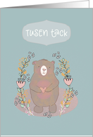 Thank You in Swedish, Tusen Tack, Cute Bear, Illustration card