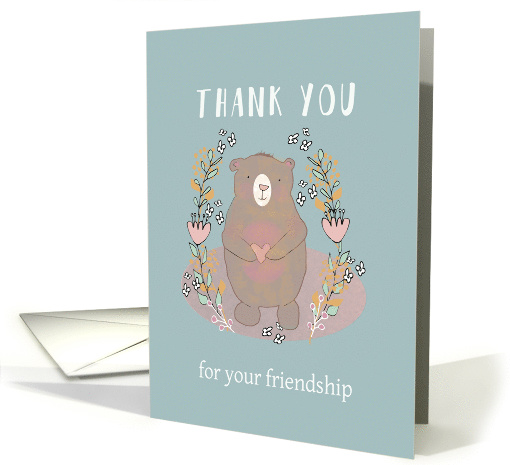 Thank you for your Friendship, Illustration, Bear with Heart card
