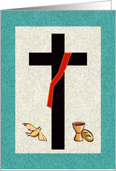 Deacon Symbol, Cross, Swash, Holy Spirit, Communion, Teal Background card