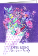 Son and his Family, Easter Blessings, Bouquet Spring Flowers card