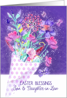 Son and Daughter-in-Law, Easter Blessings, Bouquet Spring Flowers card