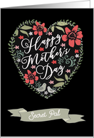 Secret Pal, Happy Mother’s Day, Heart and Flowers card