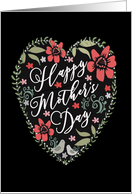 Happy Mother’s Day, Heart and Flowers, Chalkboard Style card