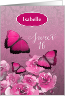 Customizable, Sweet 16, Birthday, Pink Flowers and Butterflies card