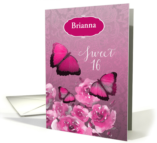 Customizable, Niece, Sweet 16, Birthday, Pink, Butterflies card