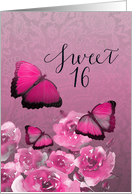 Sweet 16, Birthday, Pink, Butterflies and Roses card